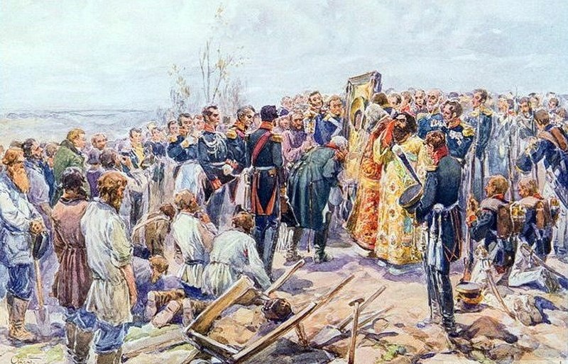 Молебен. Иллюстрация А.П. Апсита к роману Л. Н. Толстого «Война и Мир» 