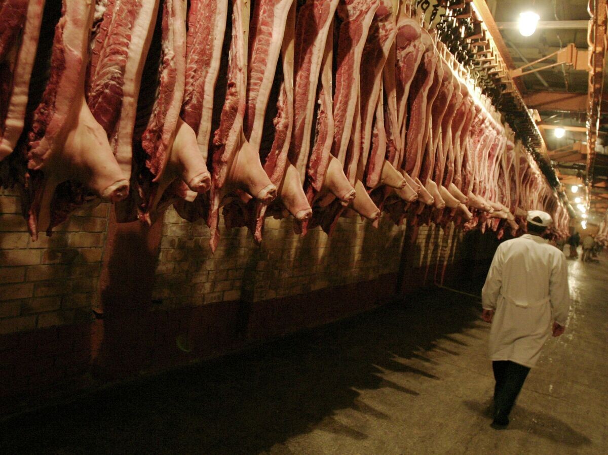    Мясные туши в холодильной камере© РИА Новости . Руслан Кривобок