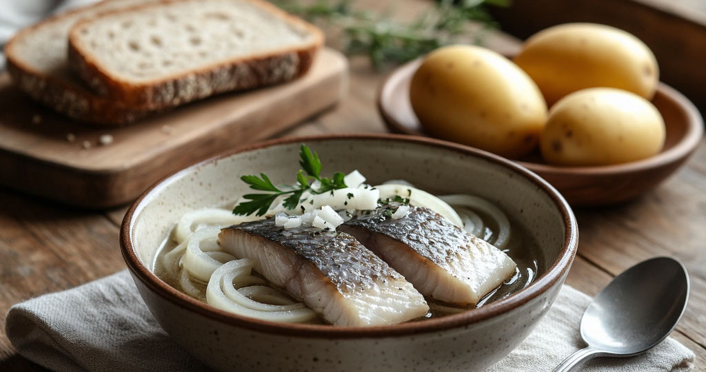 Сельдь с луком и уксусом - простая рыбная закуска, без которой не обходился ни один русский стол