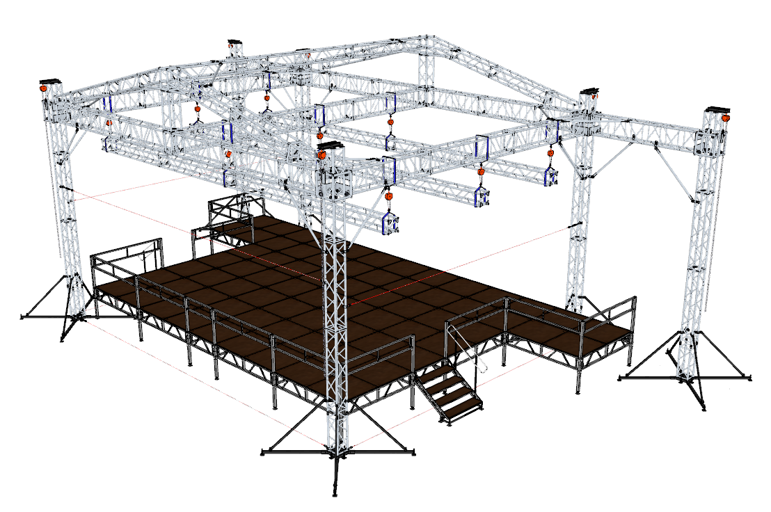 Визуализация сборно-разборного сценического комплекса: каркаса павильона и подиума