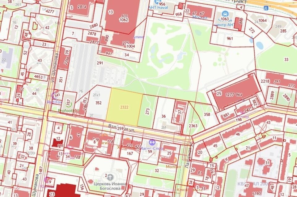    Участок на ул. Взлетной, 2д. Источник: ik7map.roscadastres.com/map