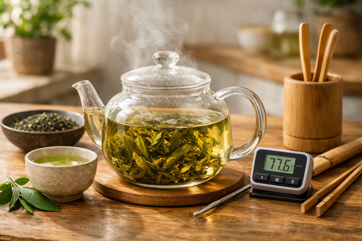 Заваривание зеленого чая в чайнике