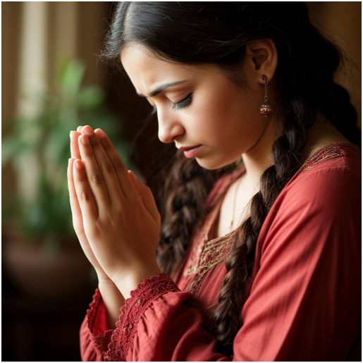 Сгенерировано ИИ- жерва  кладбищенской магии обращается к Небесам и просимт защиты.