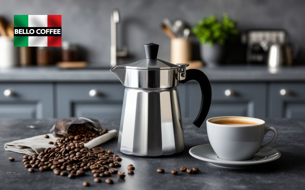 Гейзерная кофеварка отлично раскрывает темную итальянскую обжарку.