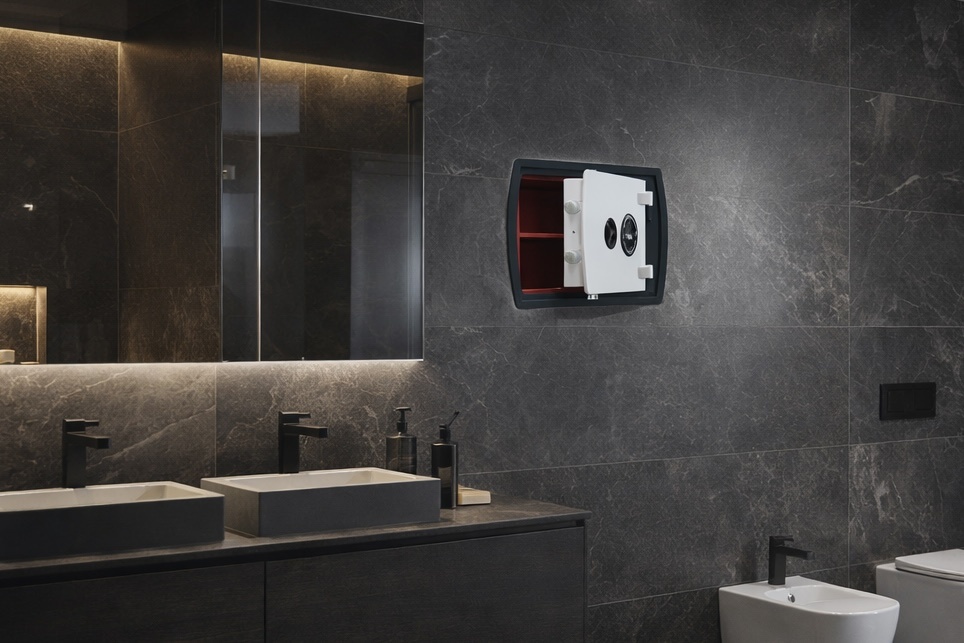 Встраиваемый в стену сейф Bordogna Lorica Piu 6 с механическим замком в ванной комнате