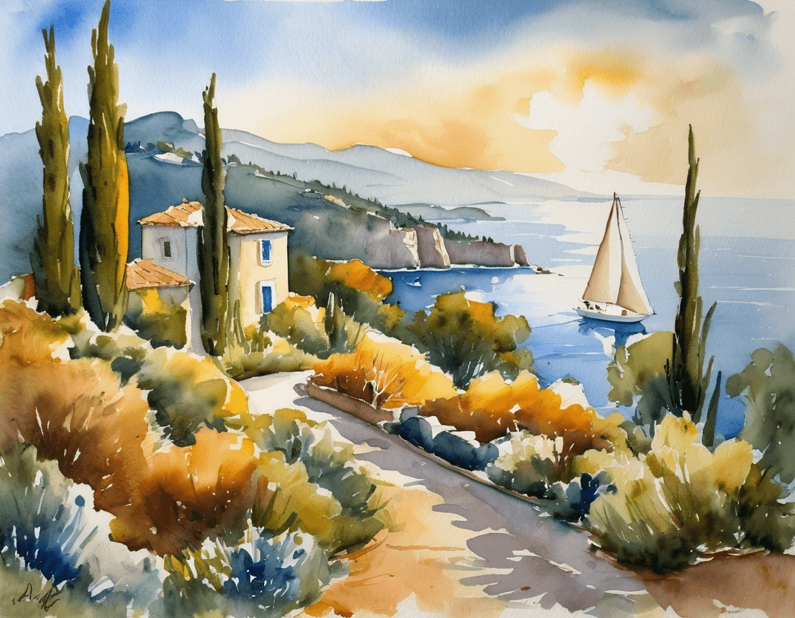 Акварель "Горный серпантин". 