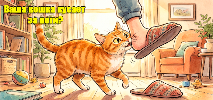 кошка кусает за ноги
