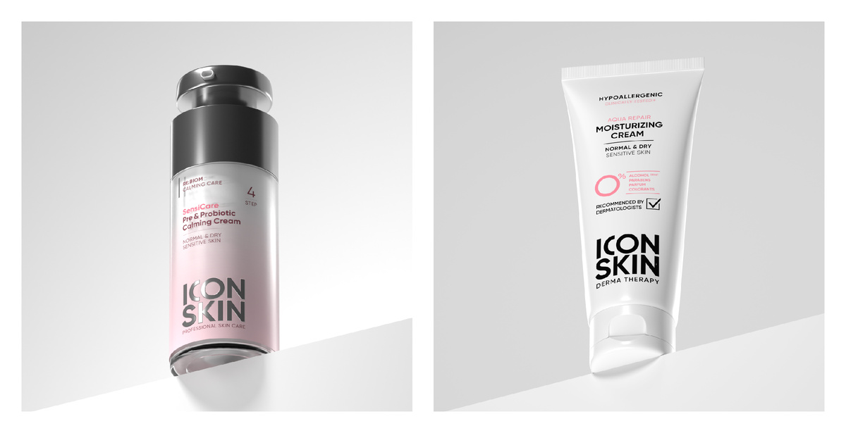 ICON SKIN Успокаивающий крем SensiCare и увлажняющий крем Aqua Repair для сухой кожи