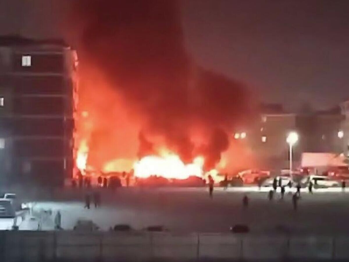    Пожар после атаки БПЛА в ауле Новая Адыгея | © Кадр видео из соцсетей