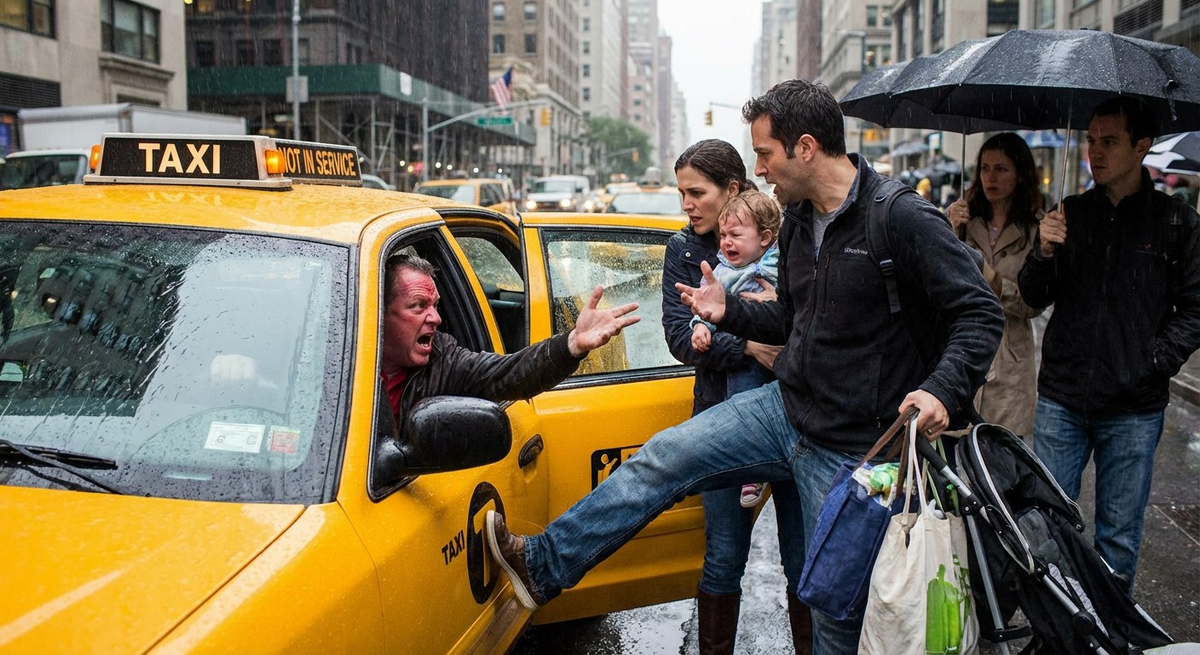 Водитель такси выгнал из салона семью с маленьким ребенком. Фото: нейросеть