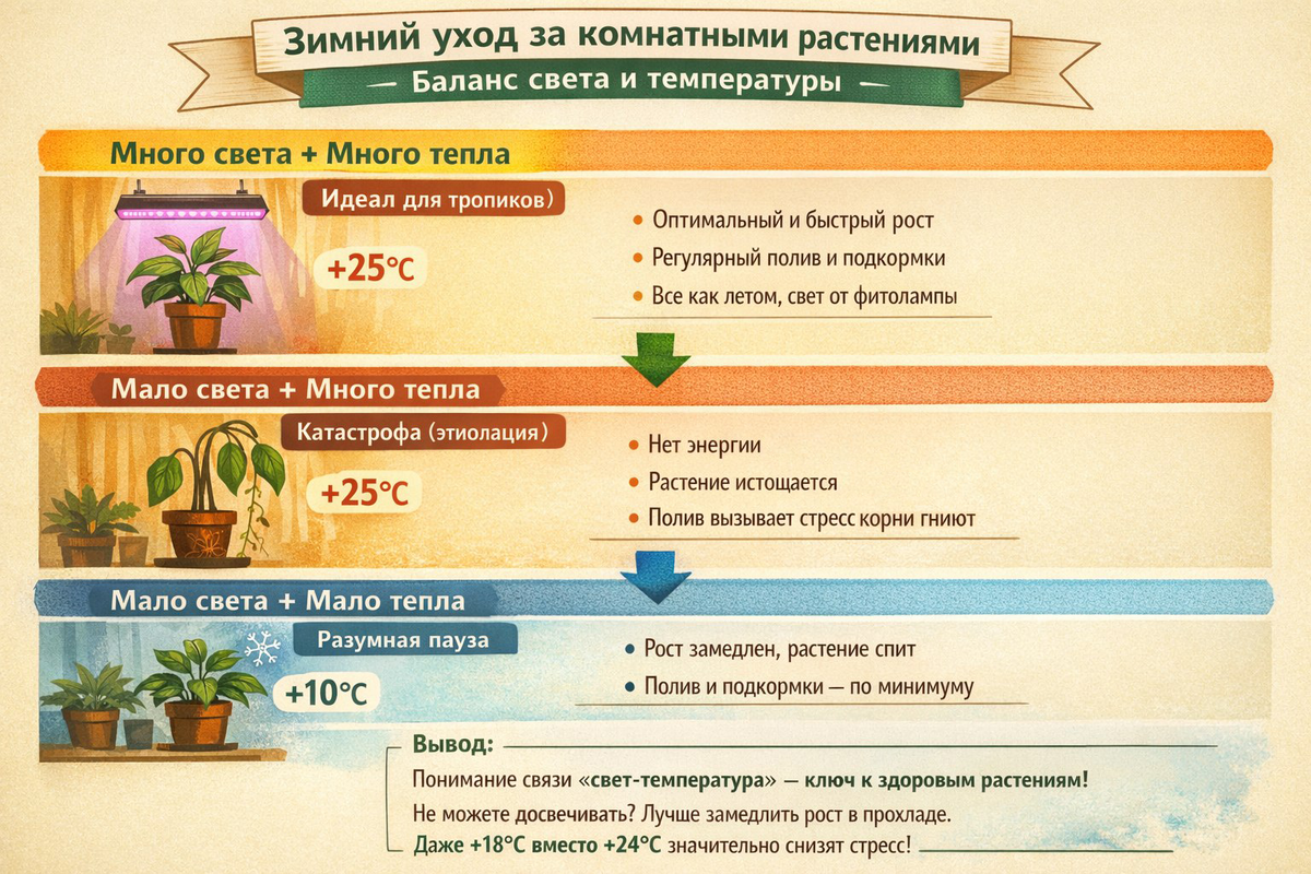 Бланс света и температуры спасет комнатные растения