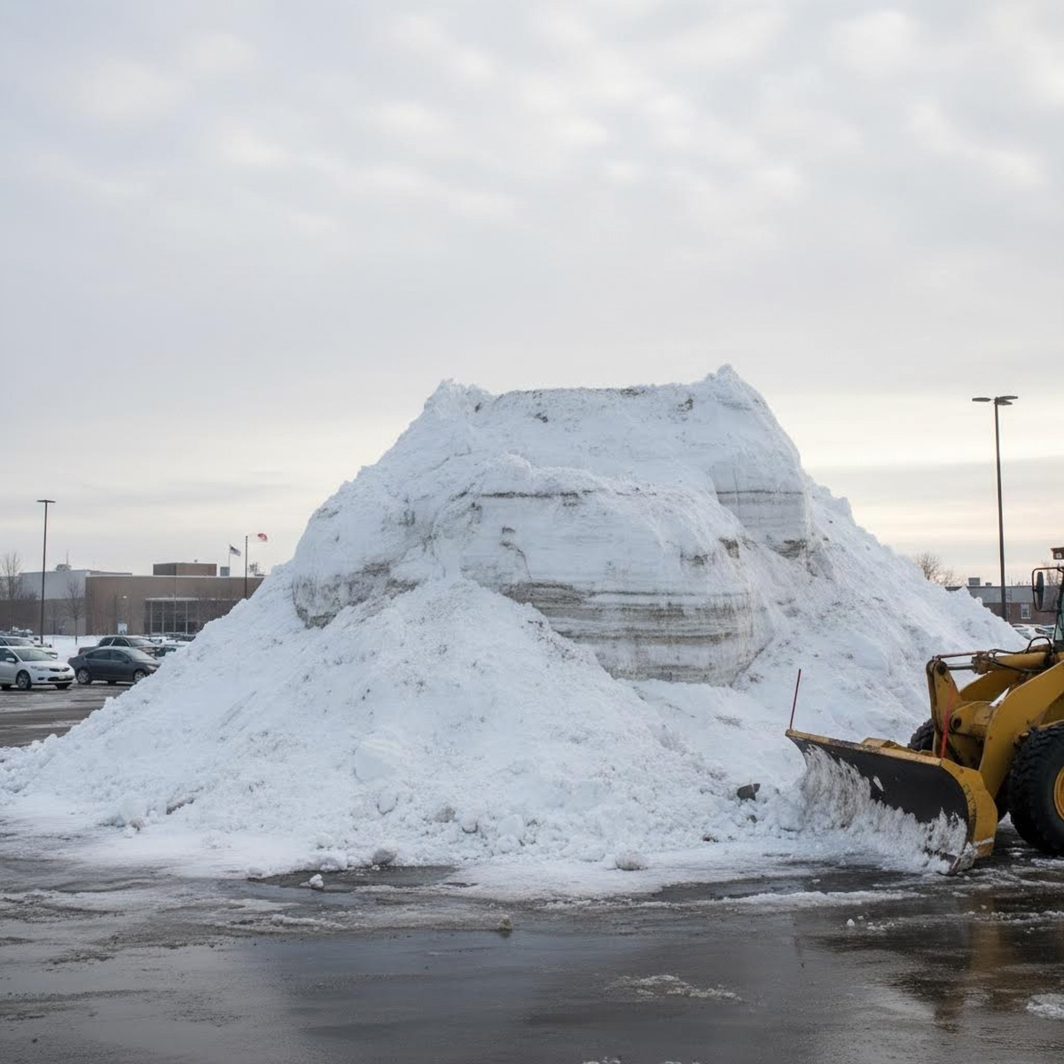 Фото: нейросеть. Тюменцы спорят о безопасности снежных гор, оставшихся после уборки улиц. 