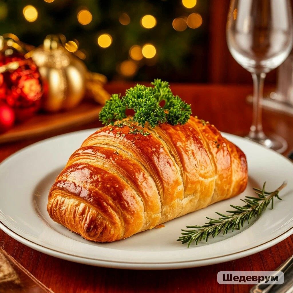 Кулебяка на новогоднем столе, изображение сгенерировано ИИ