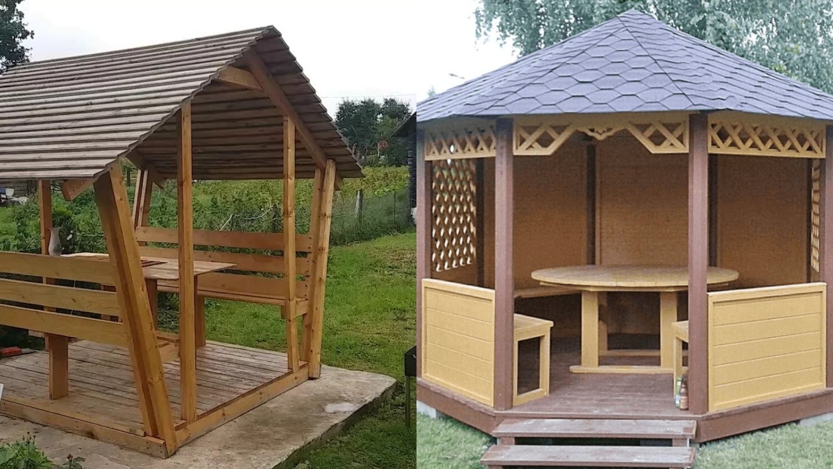 Справа беседка за 22000 рублей от мастеров, слева моя за 13000