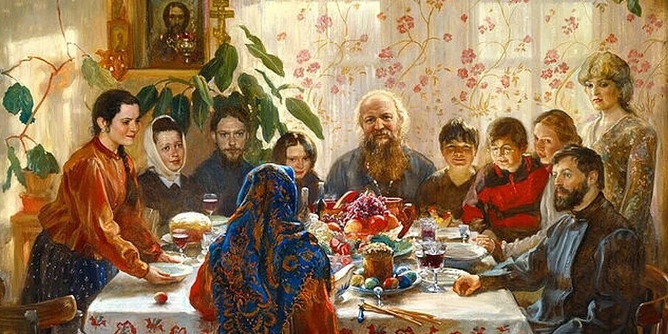 Семейное пасхальное застолье в работах русских живописцев. «Создано с использованием искусственного интеллекта».