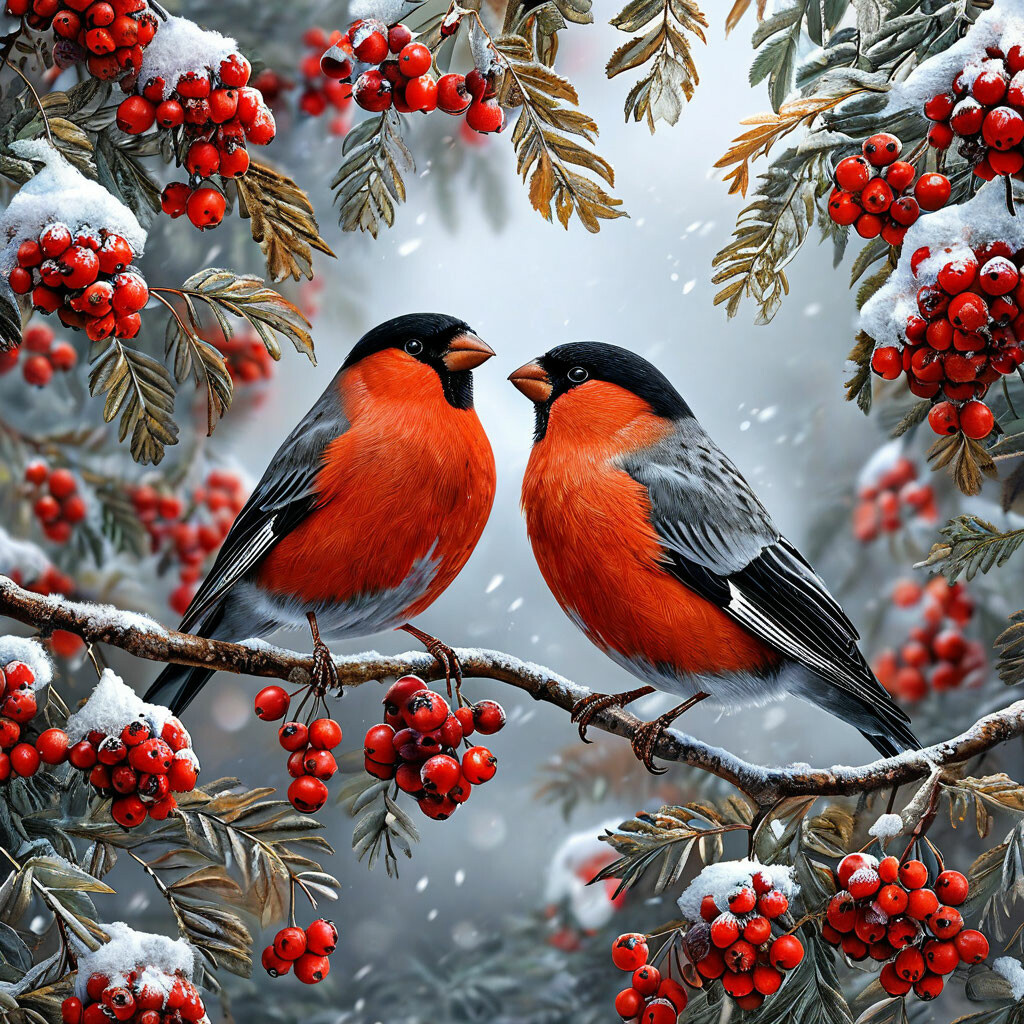 Снегири на рябине. Шедеврум. 