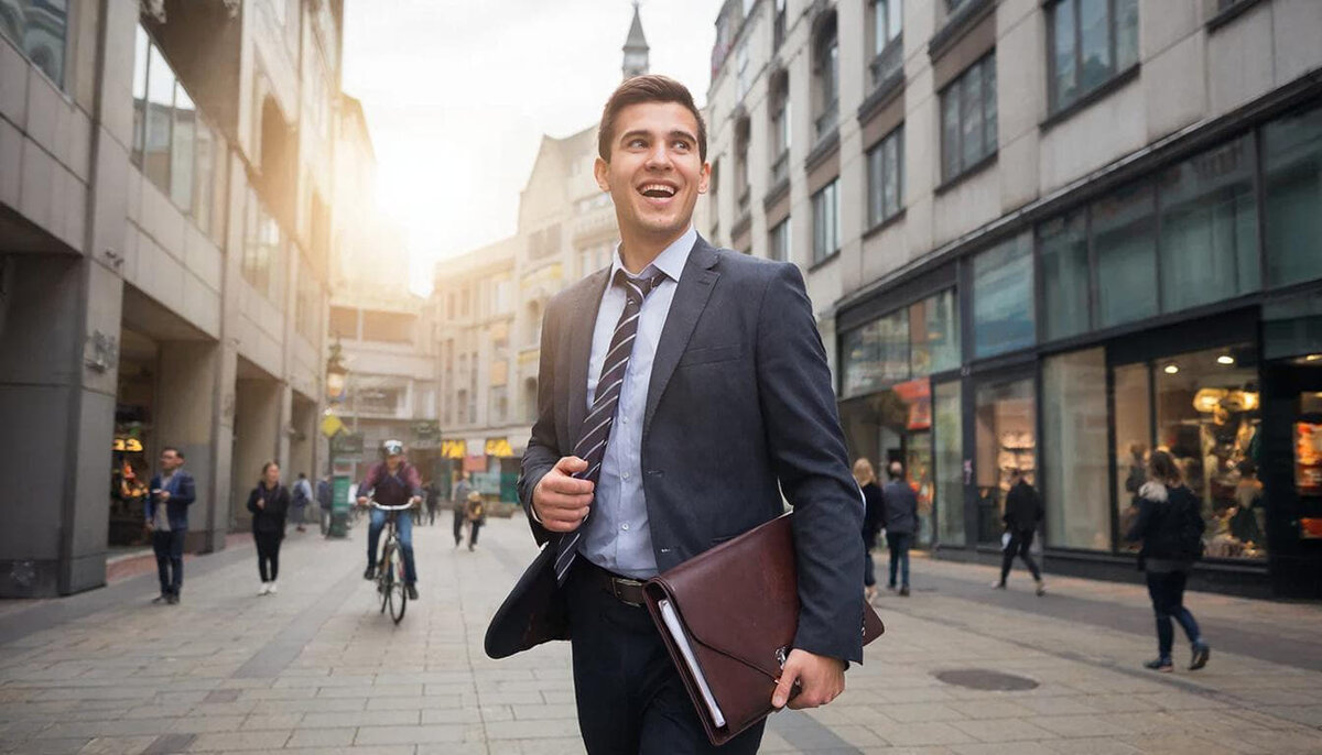 Счастливый человек идет на работу, он нашел свое призвание