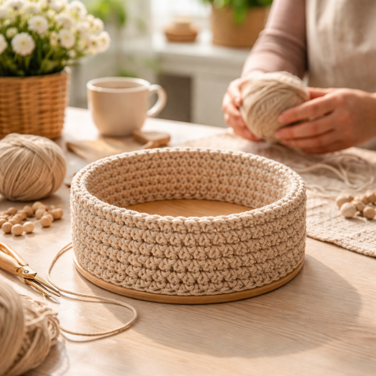    Как выровнять стенки вязаной корзины без расплетания Loza