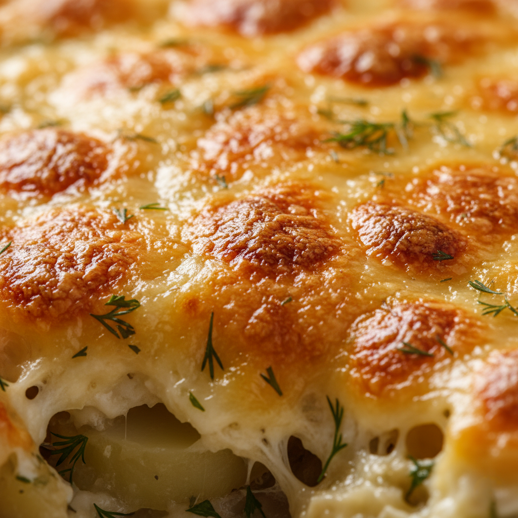 Ароматная картофельная запеканка с грибами под сырной корочкой