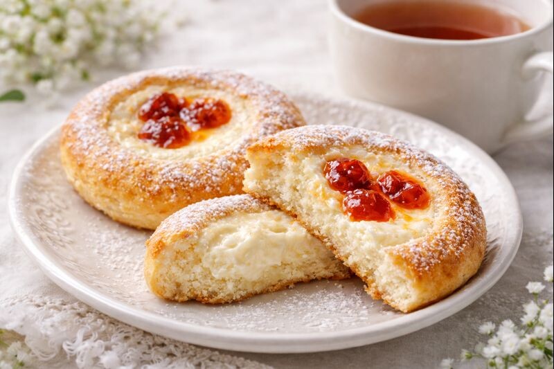 Ватрушки на творожном тесте без дрожжей с нежной сметанной начинкой. Быстрый рецепт к чаю