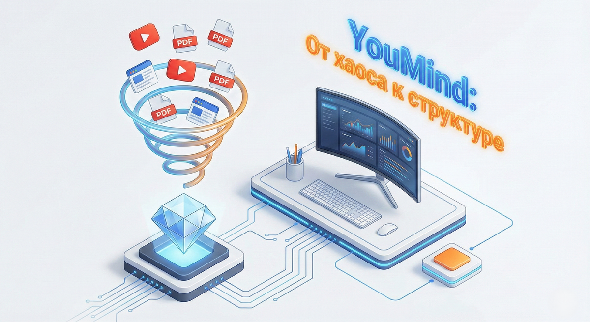 3D-иллюстрация процесса структурирования информации: из хаоса вкладок в упорядоченную структуру