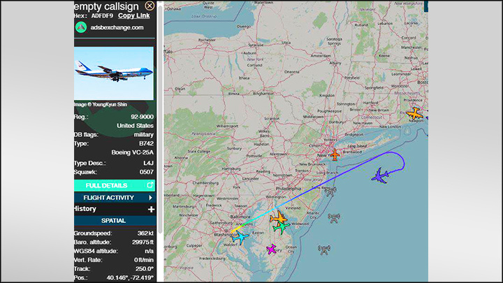    Трамп дал ещё один повод для политических домыслов: его самолёт, вылетевший в Давос, развернулся над Атлантикой и вернулся на авиабазу Эндрюс под Вашингтоном. Скриншот: соцсети