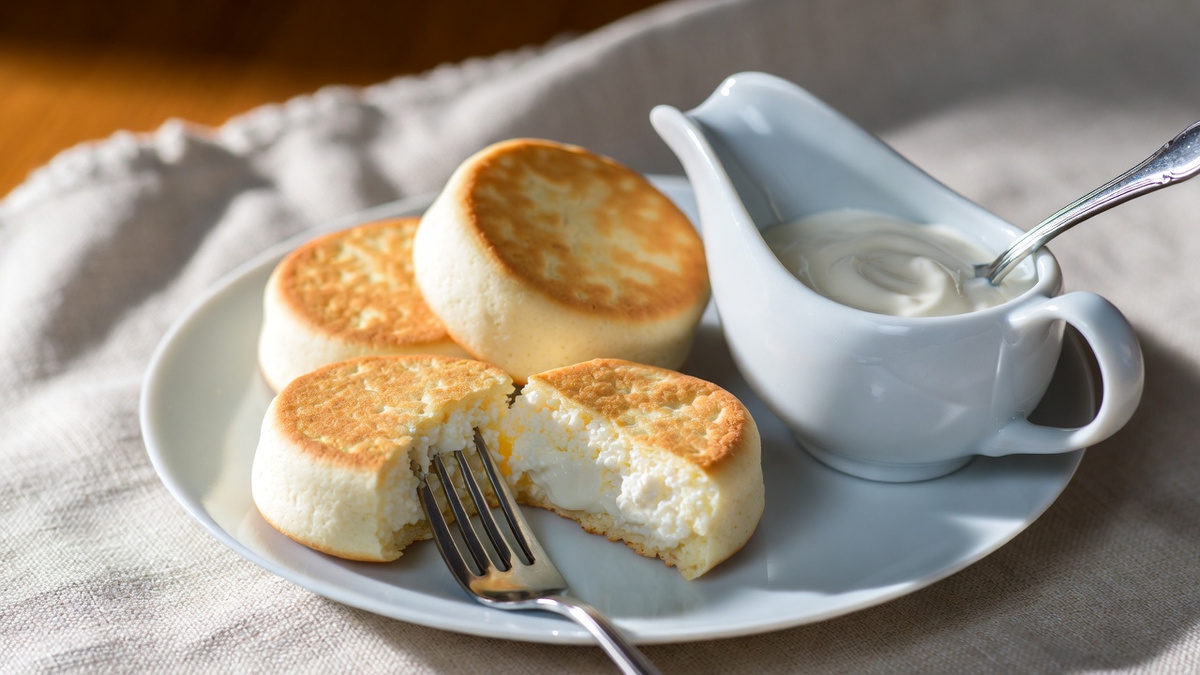 На тарелке те золотистые и нежные сырники.