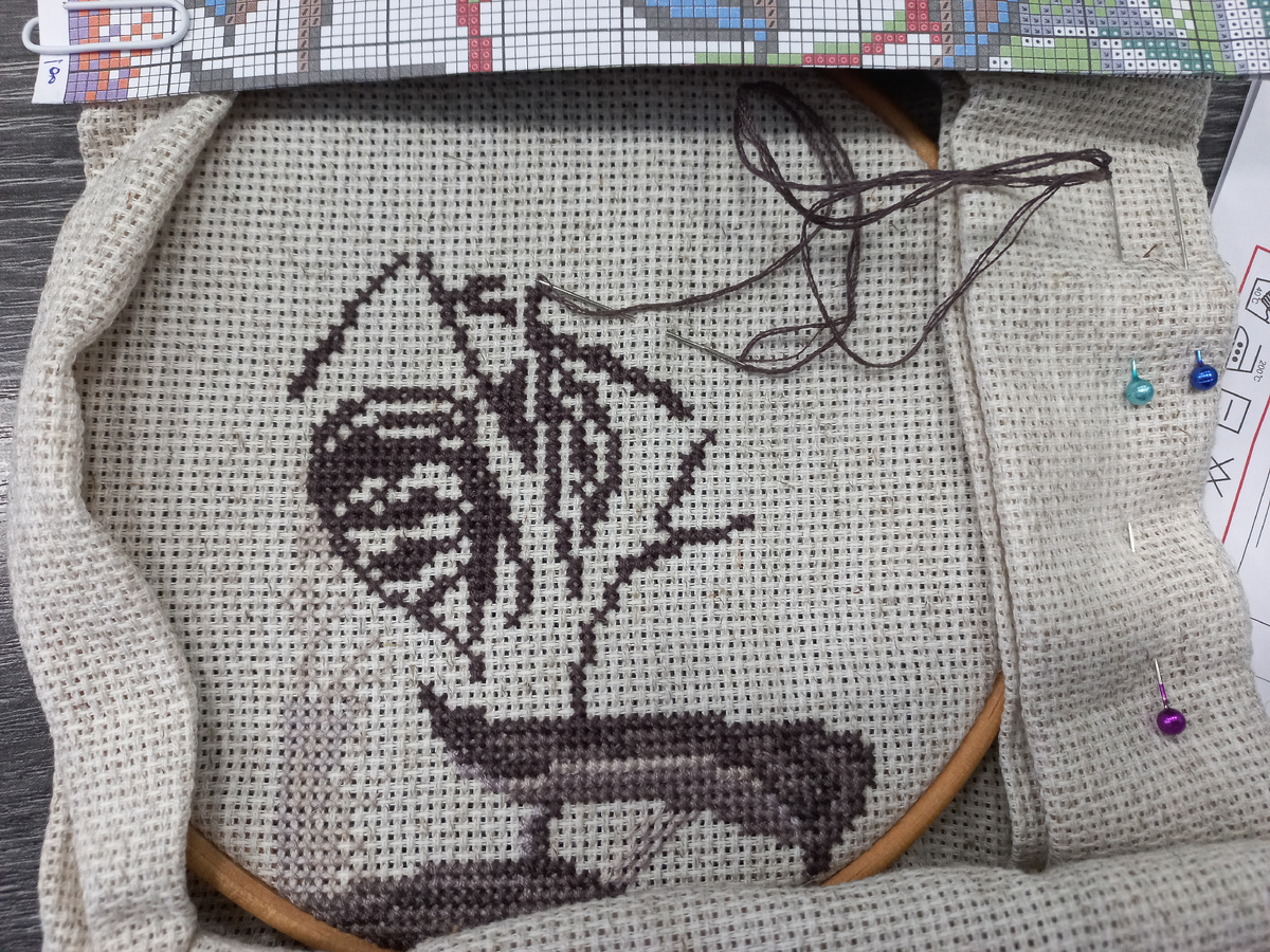 Фрагмент вышивки по набору от фирмы "Овен" № 639 "Винтажные розы", 7 ноября 2025 года