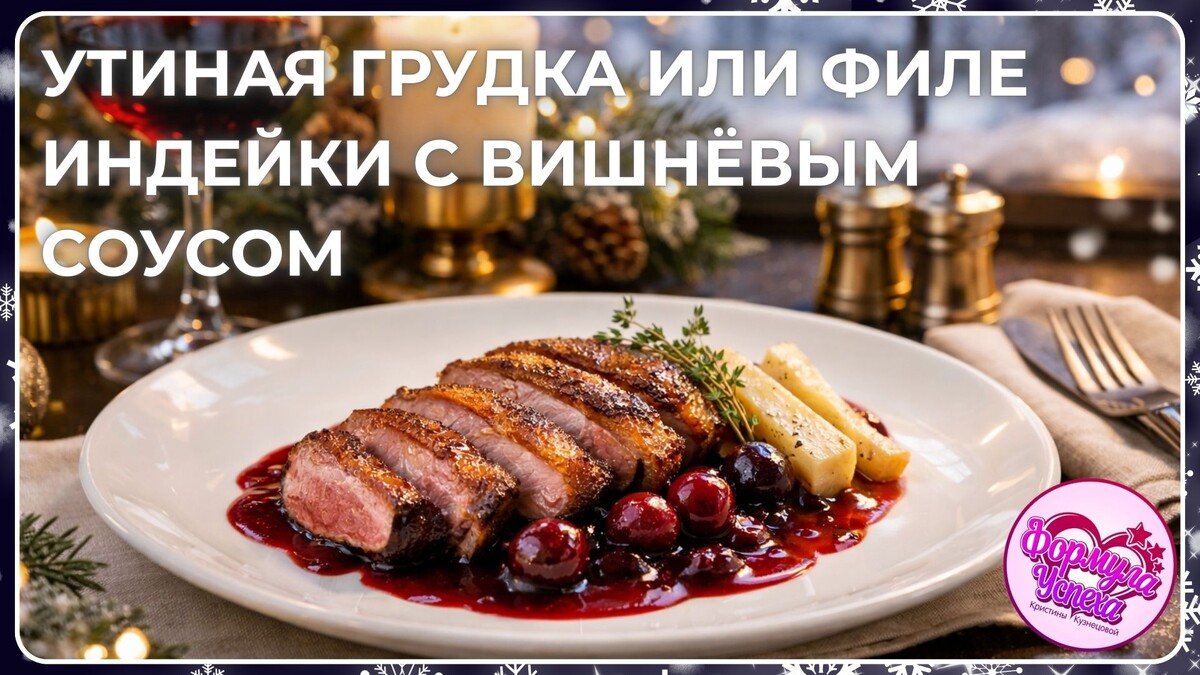 Утиная грудка или филе индейки с вишнёвым соусом. Рецепт.