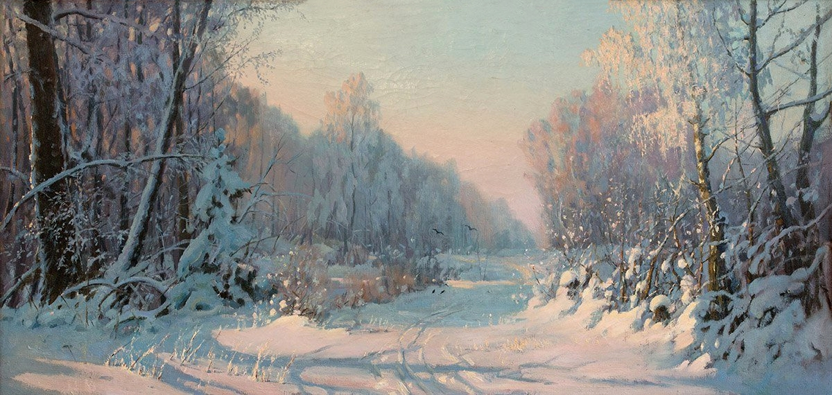 "Морозное утро", 1954 год. Холст, масло 62,5 x 131,5 см. Тульский музей изобразительных искусств государственного учреждения культуры Тульской области "Объединение "Историко-краеведческий и художественный музей". Бродская Лидия Исааковна