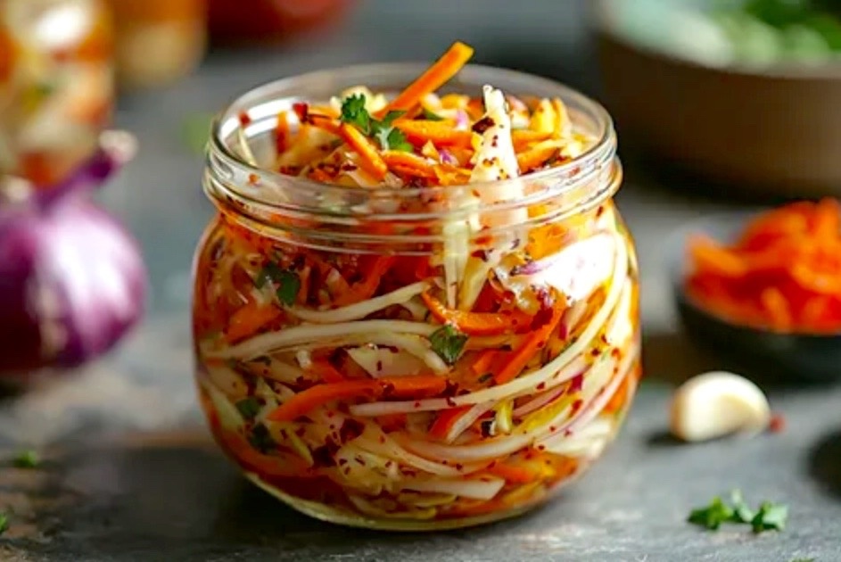 Закусочная маринованная капуста с букетом специй и ароматизированным маслом.