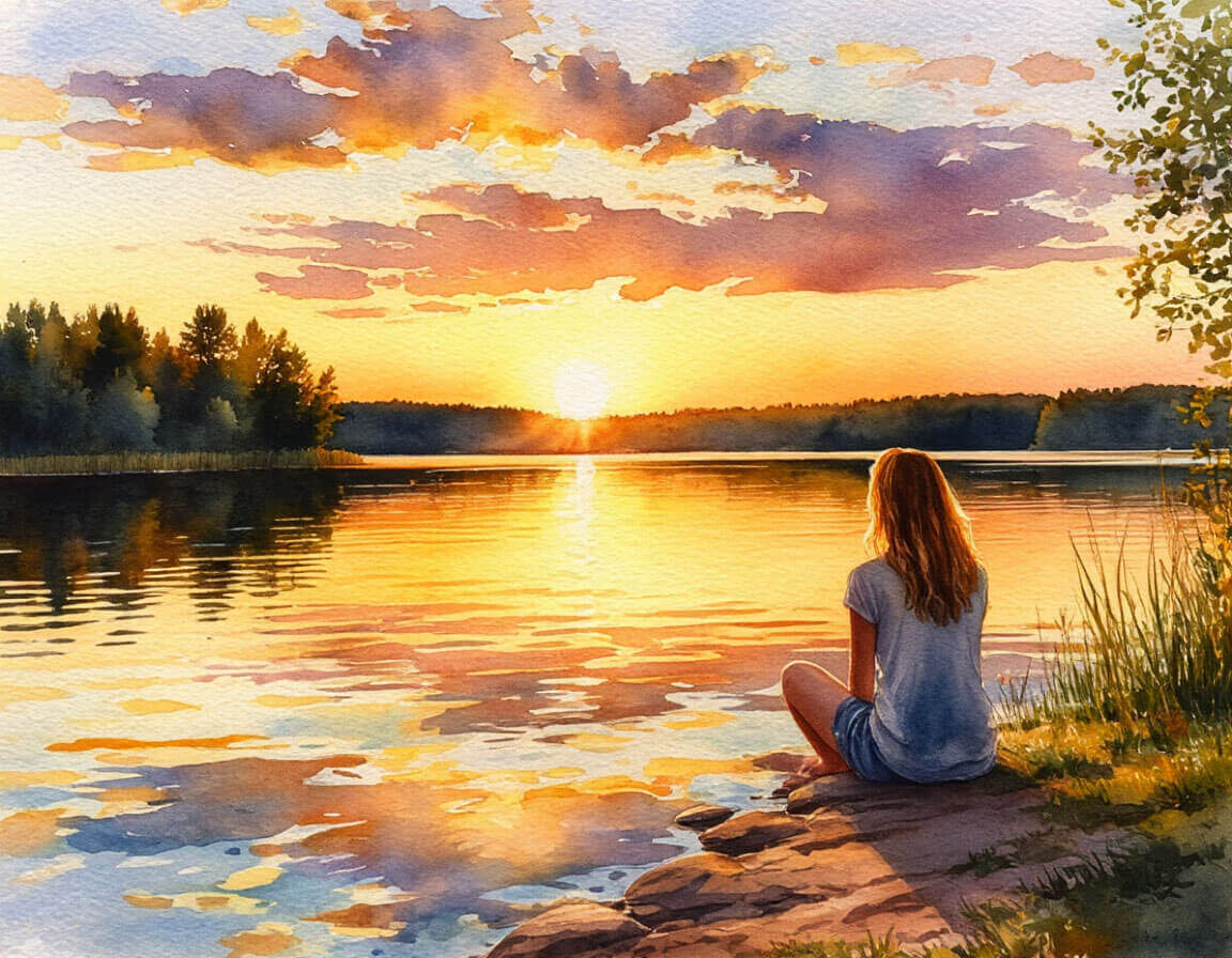 Акварель "У реки". 