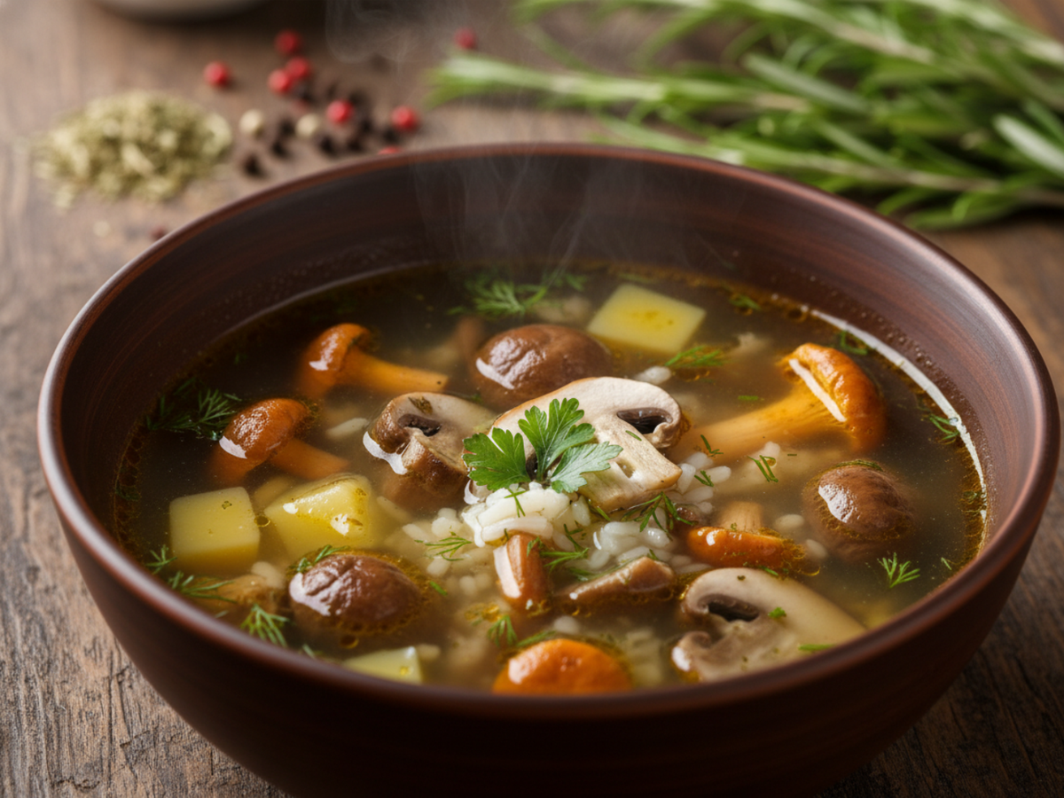 Первое блюдо. Суп с маринованными грибами. 