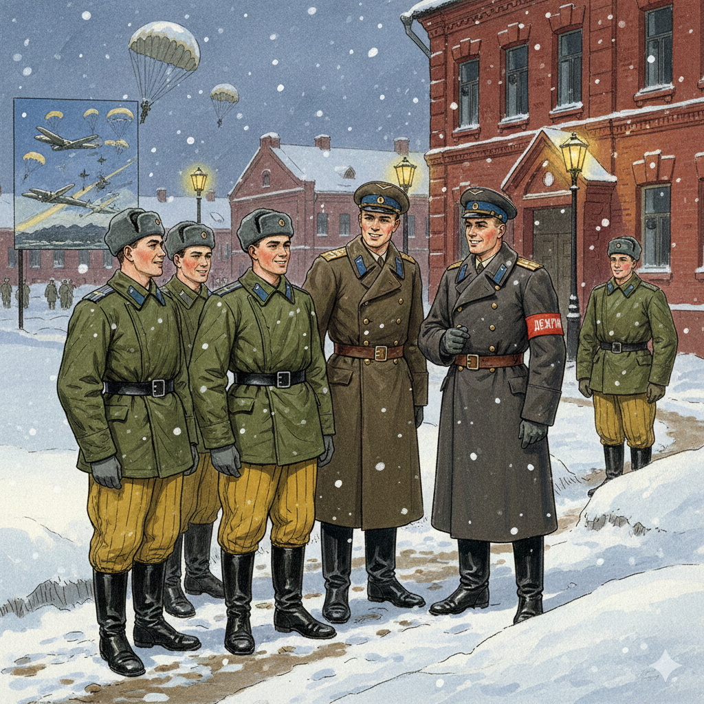 Нас встретил офицеры отдельного учебного батальона связи ВДВ. Так с такими камандирами, сам черт не брат подумал я. Вот ведь повезло, так повезло, это же курорт просто, пионер лагерь. Картинка создана ии, по описанию автора.