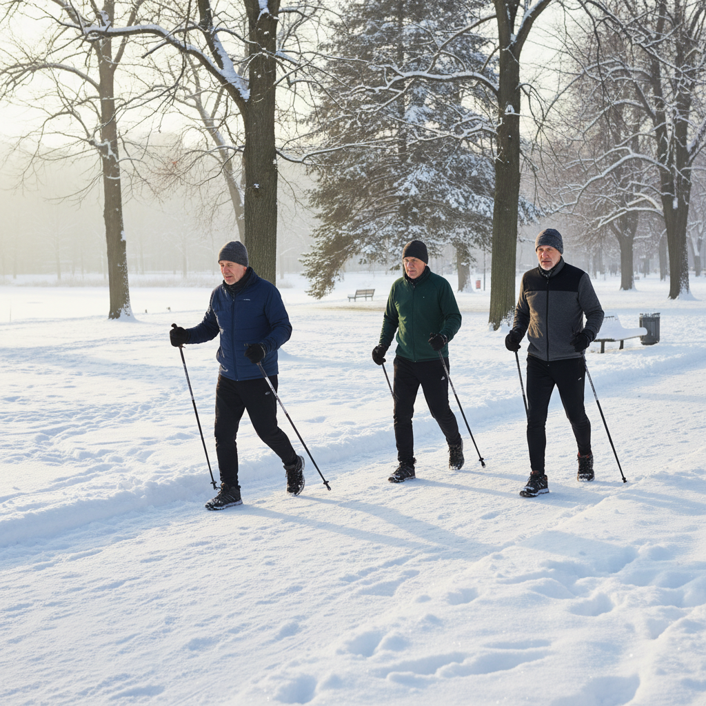 Фото: нейросеть. Скандинавская хотьба – отличная физическая нагрузка для 60+