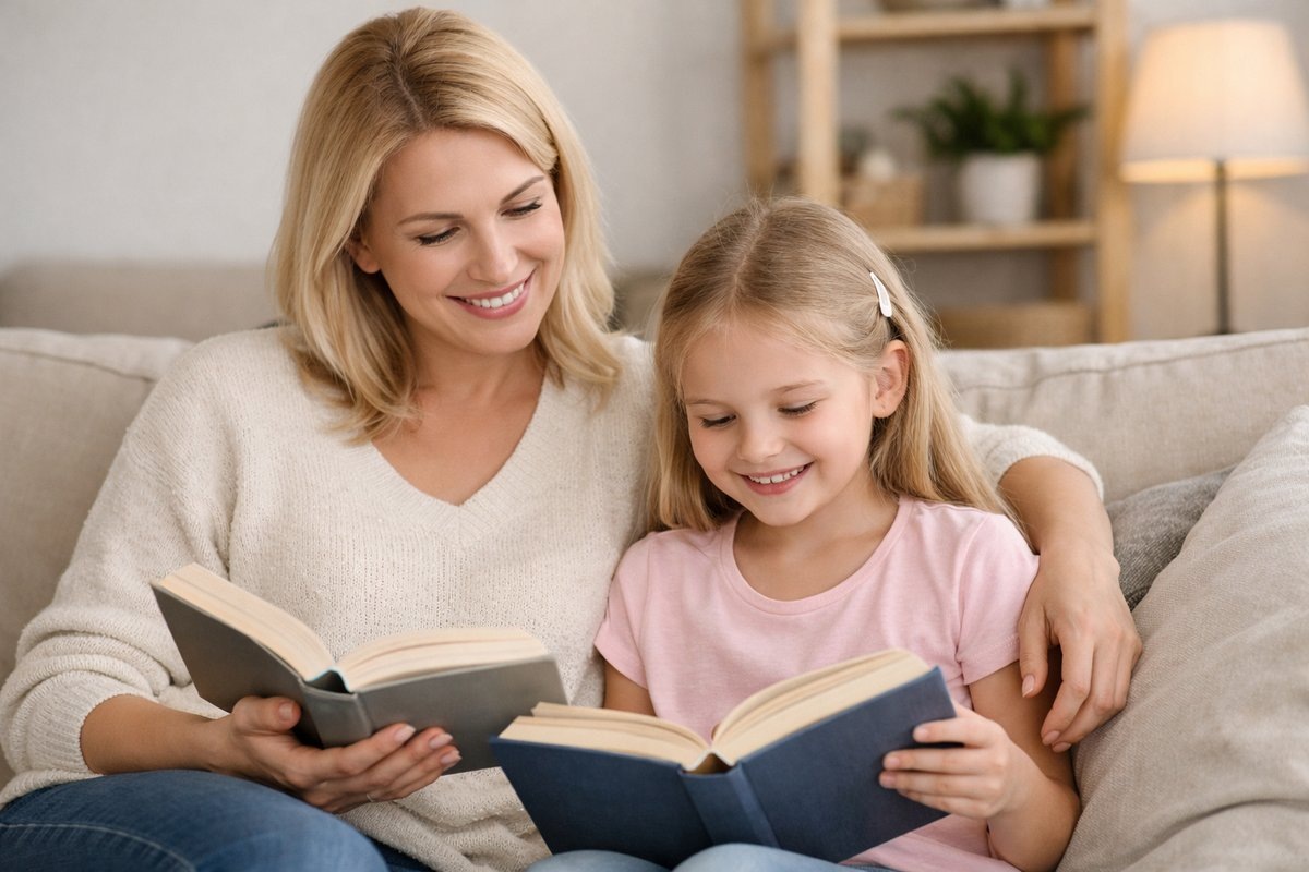 Мама и дочка читают