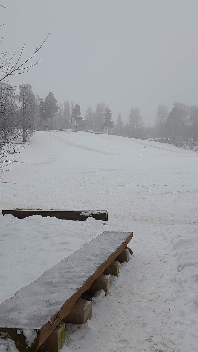 Берег озера, летом это пляж, зимой горка для ватрушек