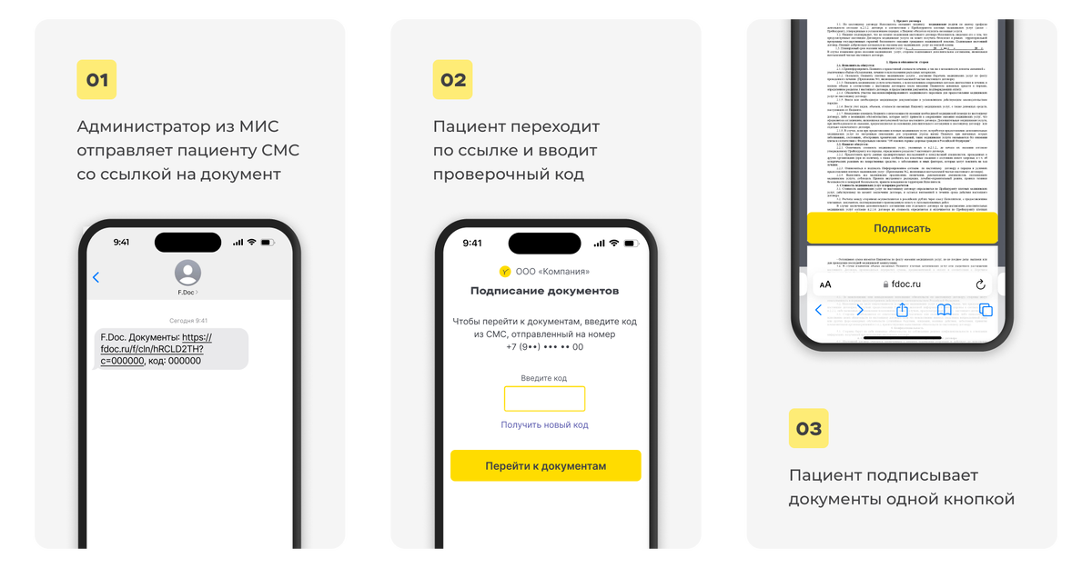 Подписание документов пациентом на смартфоне