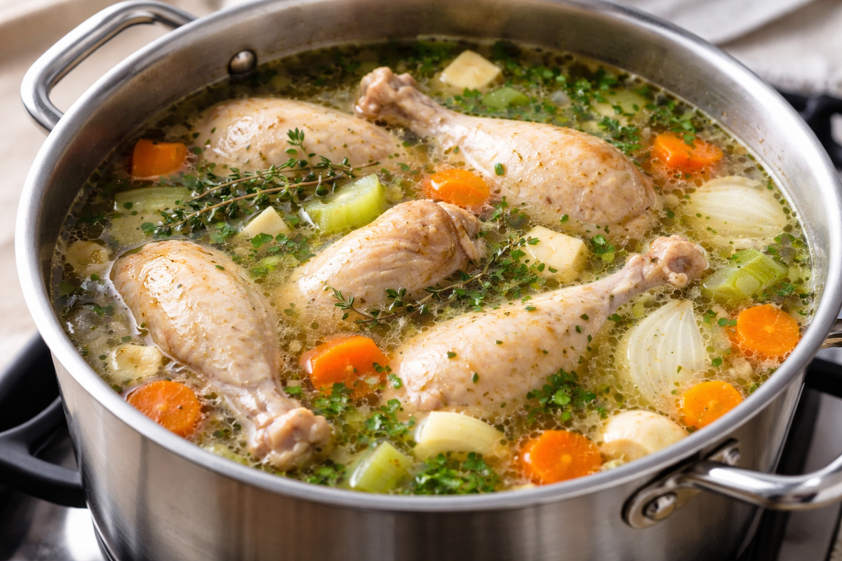 Курица варится для бульона 