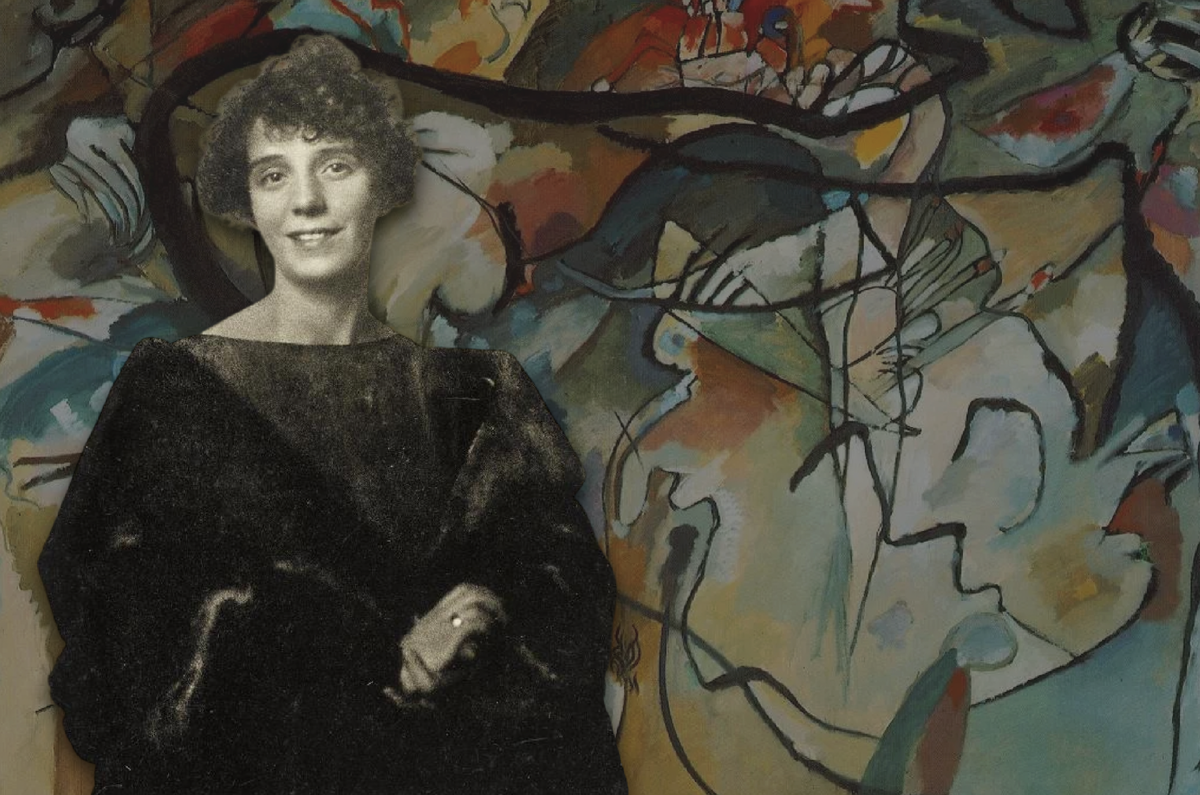 Коллаж. Нина Кандинская на фоне «Композиции V» Василия Кандинского