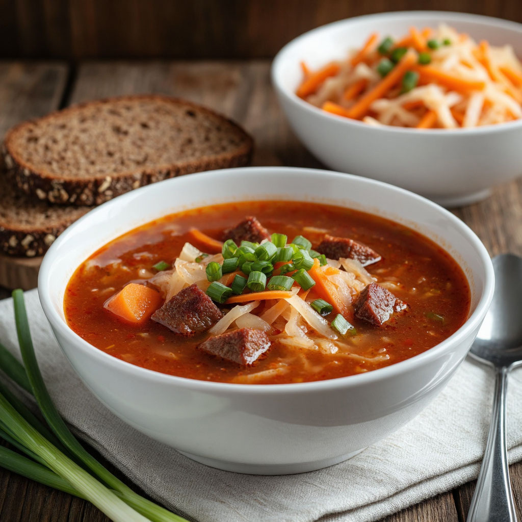 Суп с квашеной капустой, томатным соусом и копчёными колбасками — сытный обед за 40 минут! 🍲🔥