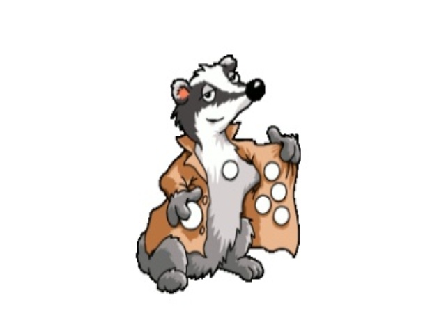 Барсук со значками на груди.