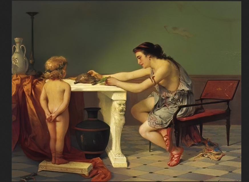 Жозеф Команс. "Кормление черепахи". 1865