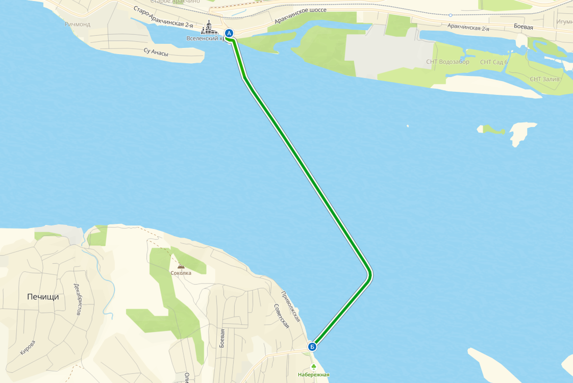 Схема ледовой переправы "Казань (Аракчино) - Верхний Услон"