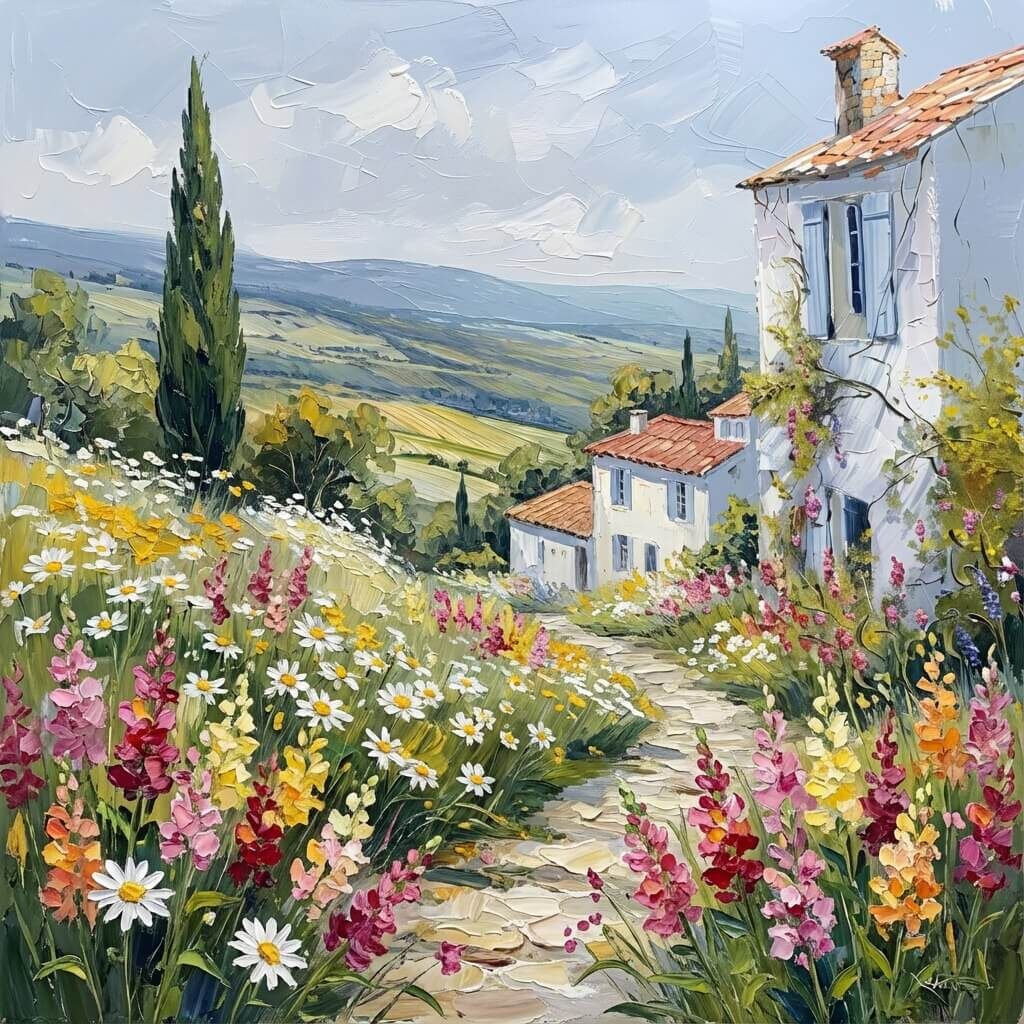 Картина акриловыми красками "Тосканский пейзаж".