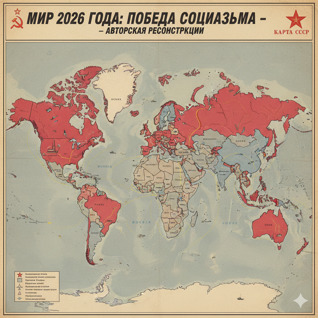 Карта мира 2026 года с границами СССР и сферами влияния.