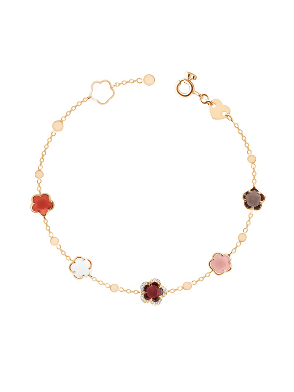 Браслет Pasquale Bruni Figlia Dei Fiori из розового золота с бриллиантами, гранатом, кварцем, корнелианом, розовым халцедоном и лунным камнем