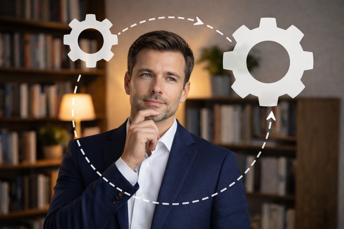 Иллюстрация к теме системного управления бизнесом. Когда компания растёт без выстроенной архитектуры, отдельные решения начинают работать против друг друга, создавая иллюзию движения без реального прогресса.