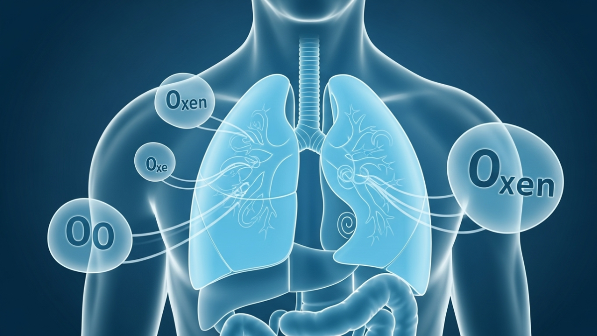Схематичное изображение человеческого организма: мозг, лёгкие, сердце и уровень глюкозы, показанные как основные источники энергии