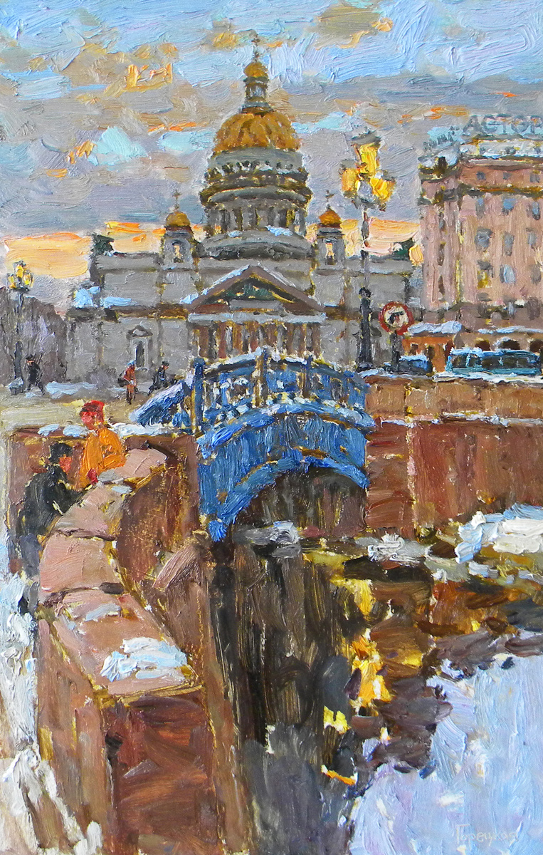 Полина Горецкая "Синий мост" 2026 картон, масло 80х50 в частной коллекции